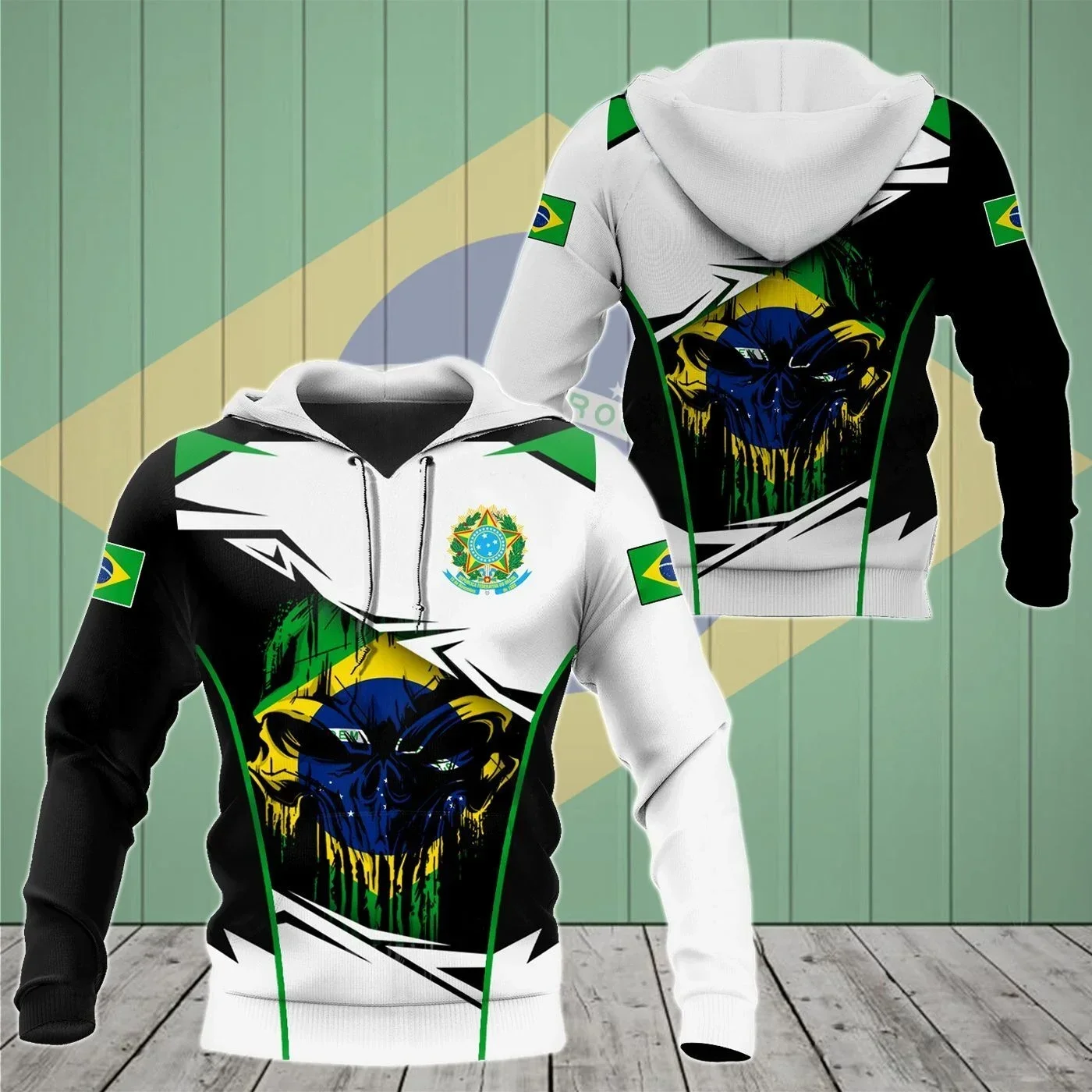 

Brazcanon Hoodie-shirt with Skull Print and Men's Flag, Tracksuit with Zipper, Outdoor Clothing Sudaderas De Hombres Hoodies2025