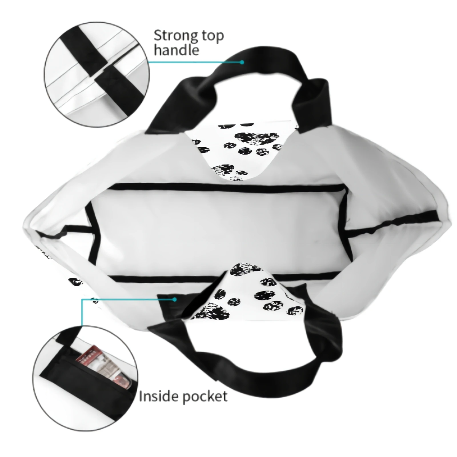 Black White Dog Paw Print Dog Traces Footprint Pet Tracks Footstep Puppy Toe Shape Canvas Tote Bag for Women