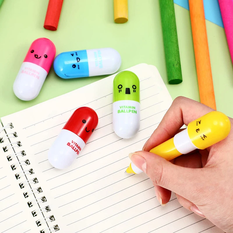 100Pcs Pill Ballpoint Pen, Novelty Retractable Gift Ball Pen With Smiling Face Cute Cartoon Emotion