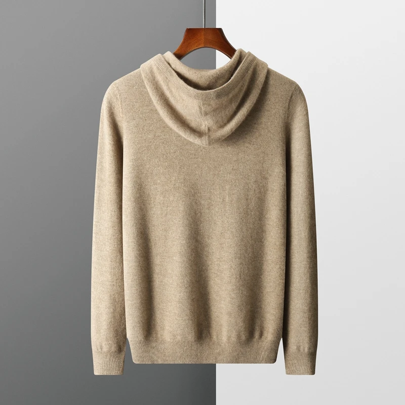 Autumn Winter New 100% Merino Wool Men\'s One-piece ready-to-wear Hoodie Knitted Sweatshirt Casual Large Long Sleeved Top