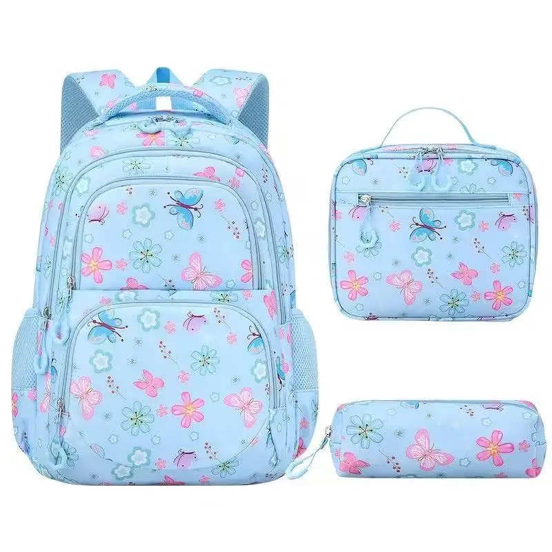 3-Piece Kids School Bag Set Butterfly Flower Print Water Resistant Lightweight Backpack With Insulated Lunch Bag Pencil Case view 6