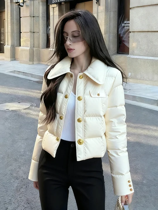 

Sli White Thiened Warm Cotton Jaet ort Стеганая корейская зимняя верхняя одежда Sle для поездок на работу Прямой крой Long Sve