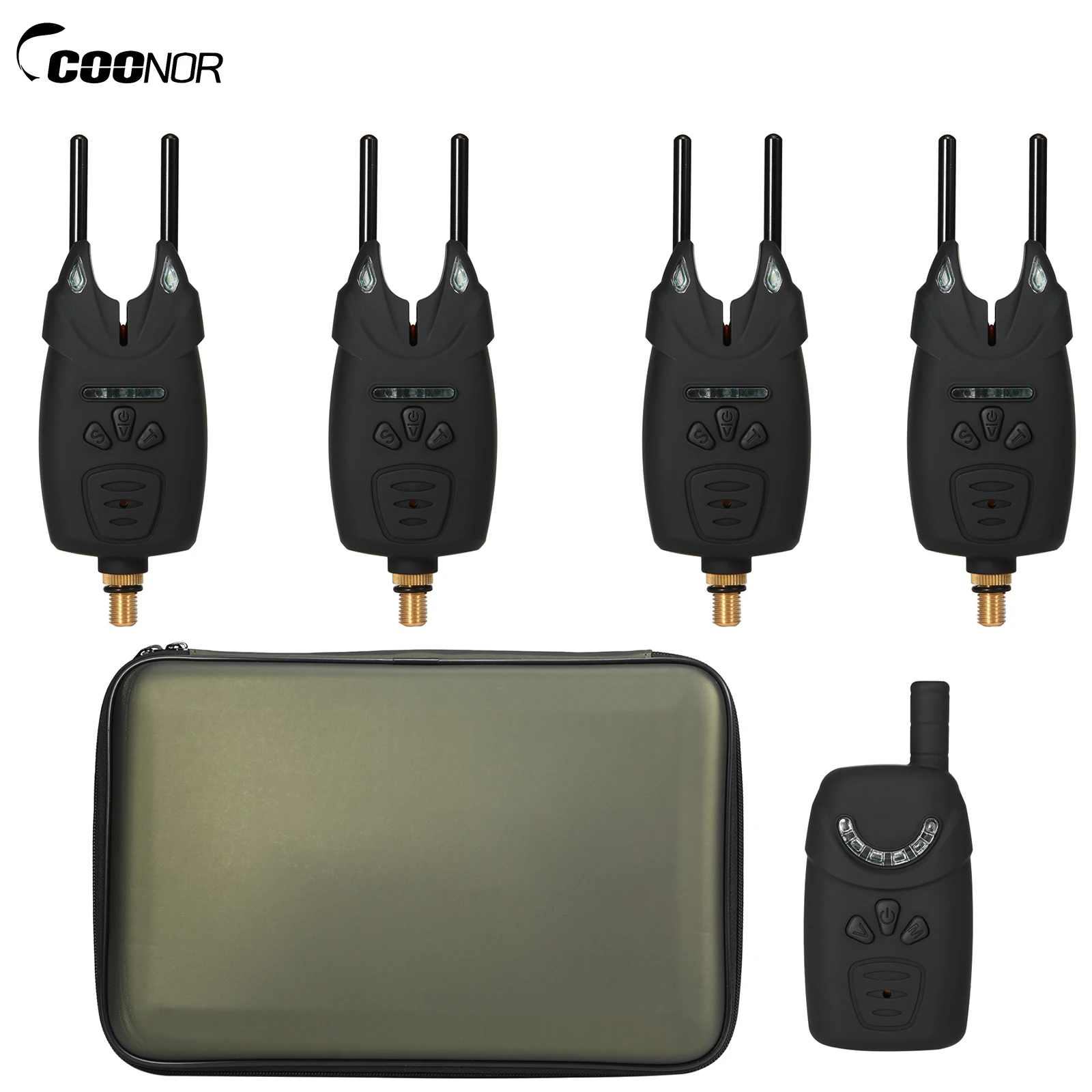 Coonor Electronic Fishing Alerts Bite Alarm LED Wireless Fishing Alarm Digital Carp Fishing Receiver Sound Alert Kit w Case