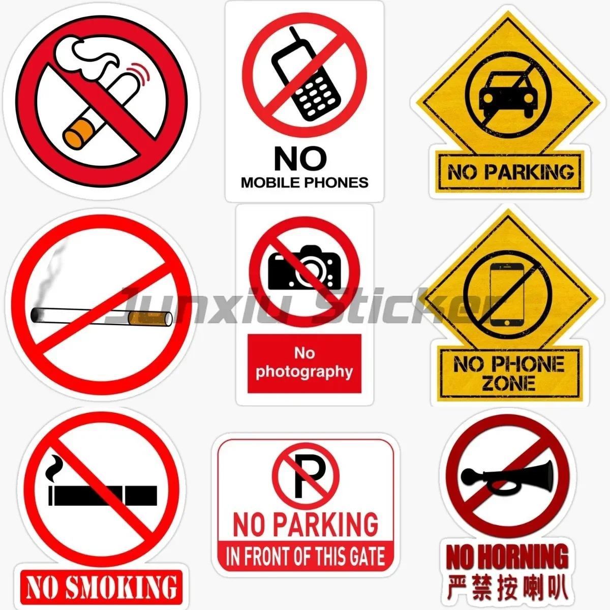 

No Horn Parking Photography Smoking Prohibited Stickers Warning Graphics Vinyl Car Window Wall Room Decals Customizable