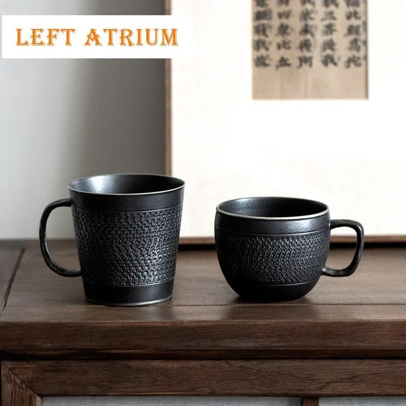 

Large-capacity Silver-black Ceramic Jump Knife Carving Water Cup Chinese Retro Tea Cup Master Cup Coffee Mug Kung Fu Tea Set