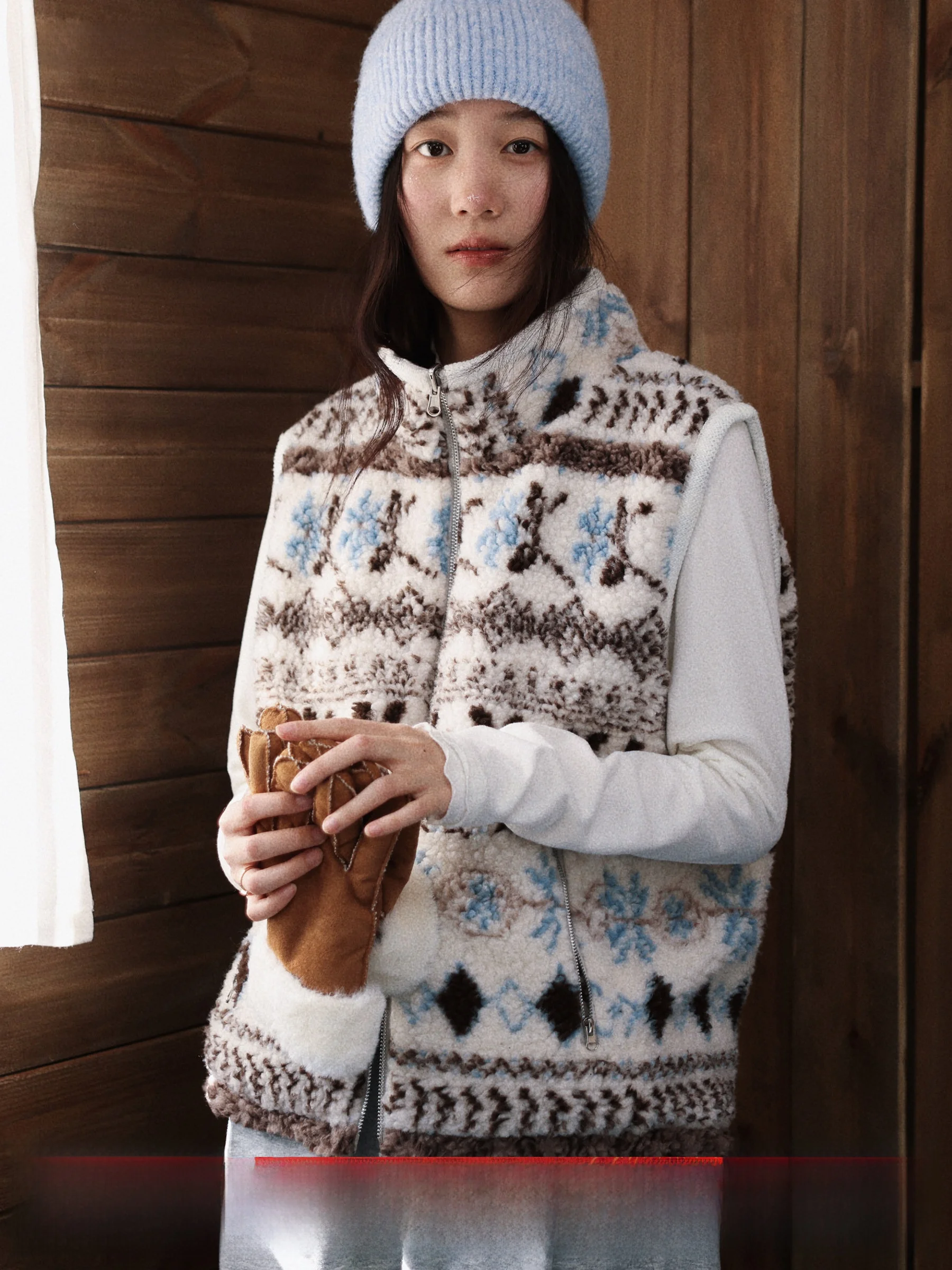 

MUNNS Nordic Sle Thiened Warm Fce Jaet Lamb's Wool Vest Snow Skiing Outerwear Women's Loose Fit Polyester Cotton