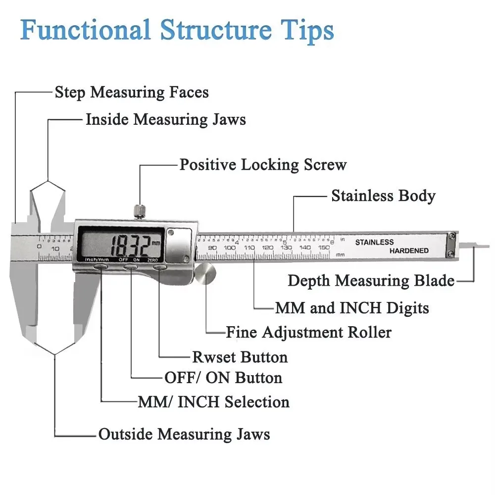 Digital Vernier Caliper 6/8 Inch 150mm/200mm Stainless Steel Electronic Metal Caliper Micrometer Depth Measuring Tools