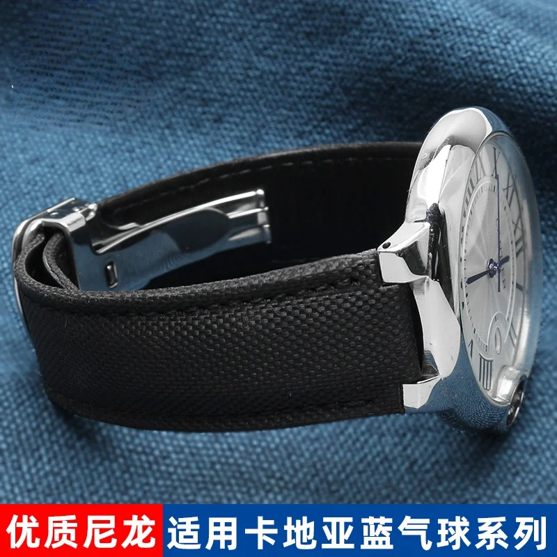 For Cartier Blue Balloon Watch Band Raised Mouth Nylon Watch Bracelet Large and Medium Size Replace Wristband Black Knight 20