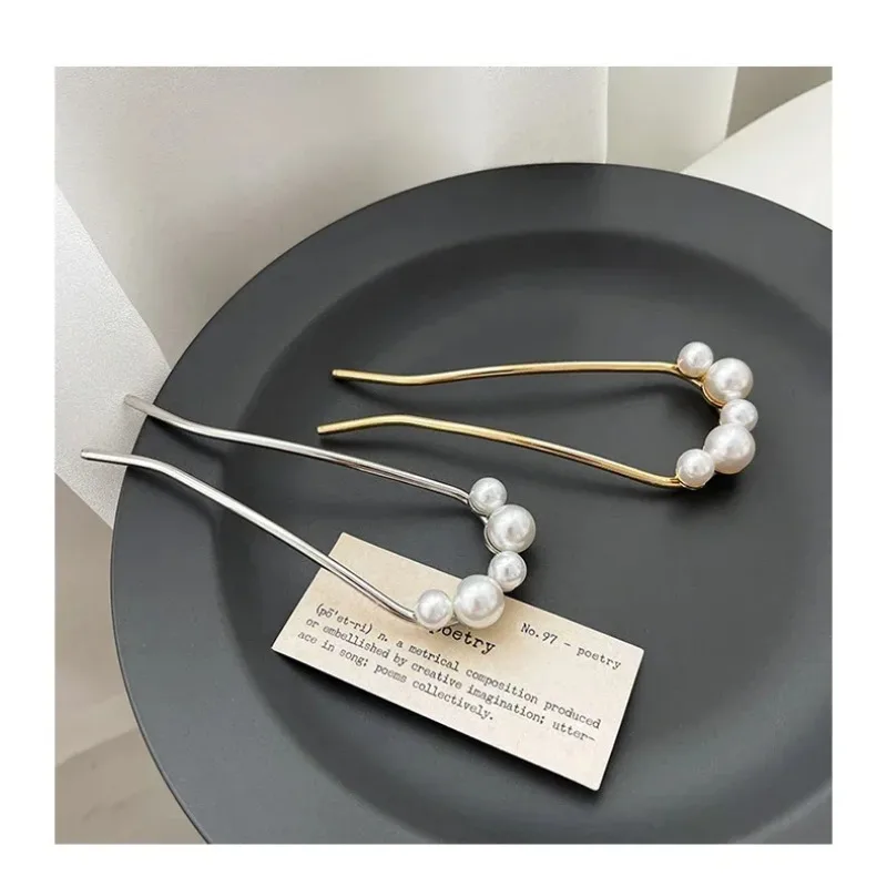 Korean U Shaped Pearl Hairpins Hair Clips for Women Elegant Style Metal Forks Vintage Pearl Hairpins Hair Styling Tools Gifts