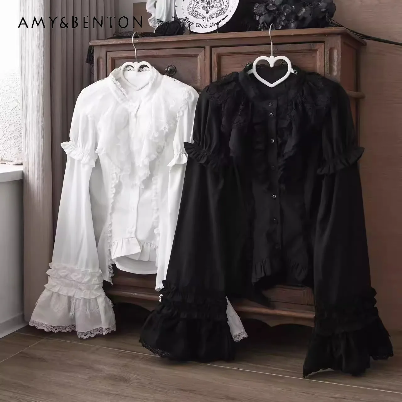 Original Gothic Punk Style Lolita Inner Shirt Japanese Subculture Anime Girl Round Neck Lace Patchwork Slim Fit Shirt for Women
