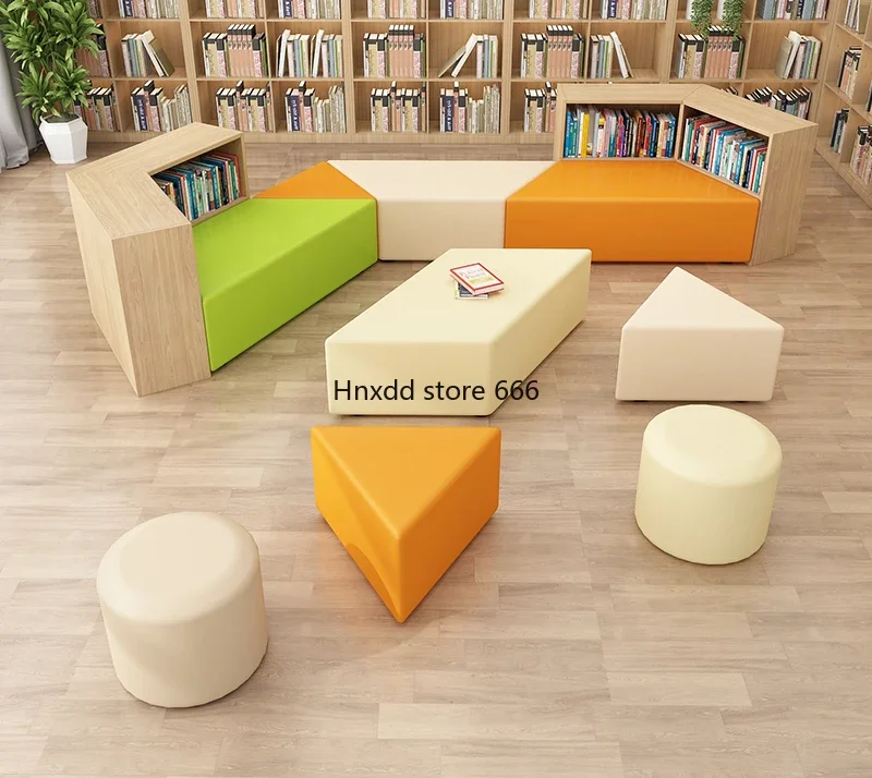 Simple modern school library curved combination sofa