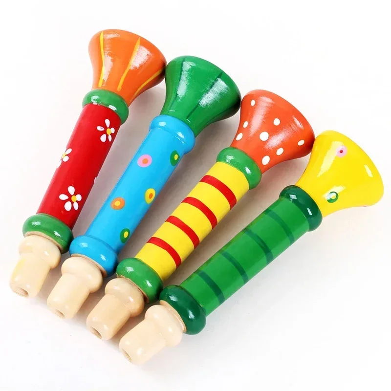 1PC Colorful Wooden Trumpet Bugle Toy Musical Instrument for Children Whistle Baby Learning Educational Toys Kids Music Games