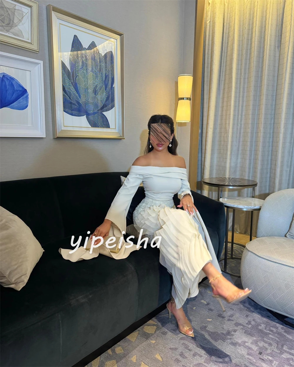 Customized Jersey Beading Pleat Clubbing A-line Off-the-shoulder Bespoke Occasion Gown Midi Dresses