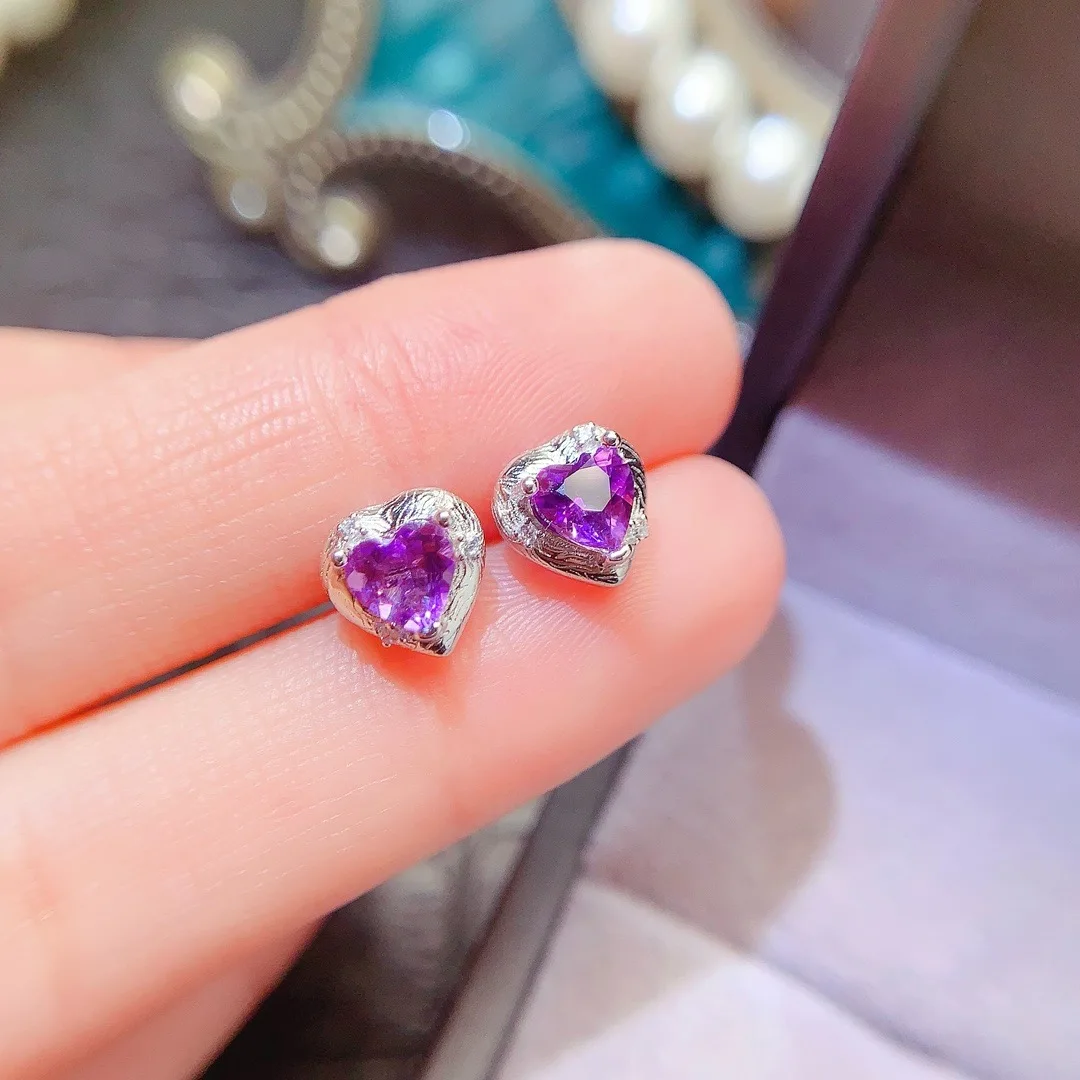 SHILOVEM 925 sterling silver Natural Amethyst  stud earrings fine Jewelry women party wholesale new  gift 5mm le050523agz