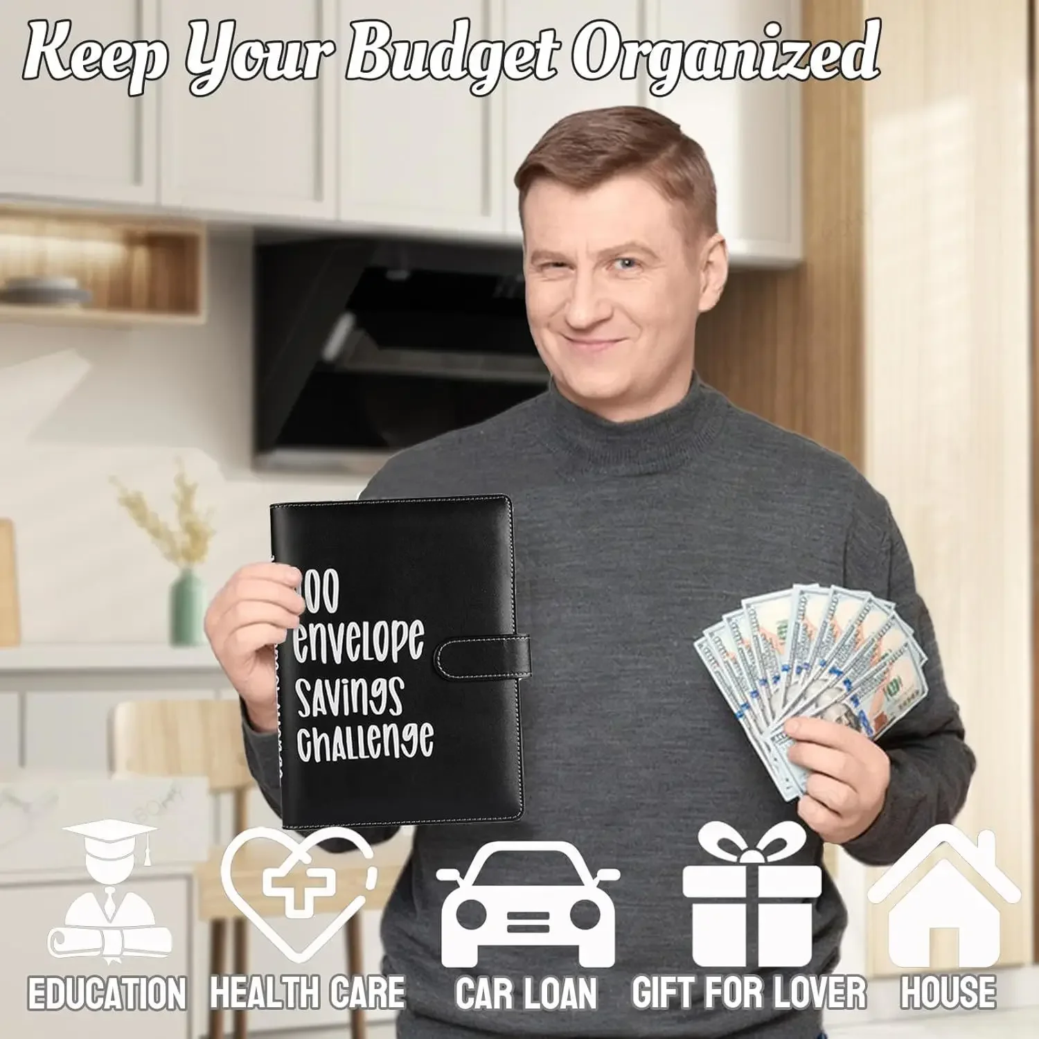 Envelopes Challenge Binder para adultos, A6 Money Saving, Binder orçamento com dinheiro, 100 Envelopes