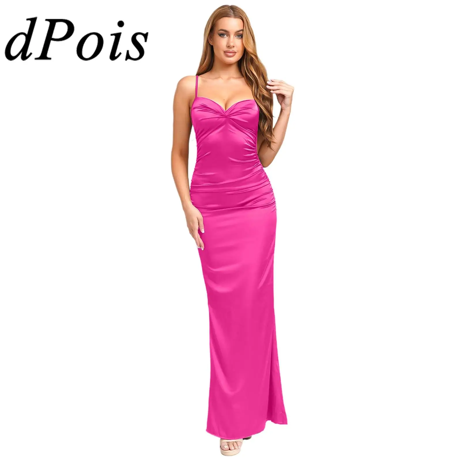 Vestido camisola Sexy para mujer, vestido de cóctel ajustado para fiesta de banquete, vestidos de noche de boda hasta el suelo con tirantes finos y espalda descubierta