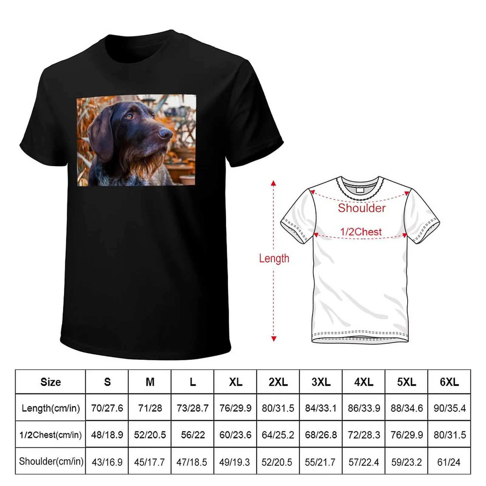German Wirehaired Pointer Portrait T-Shirt Big and Tall Crew Neck Tee