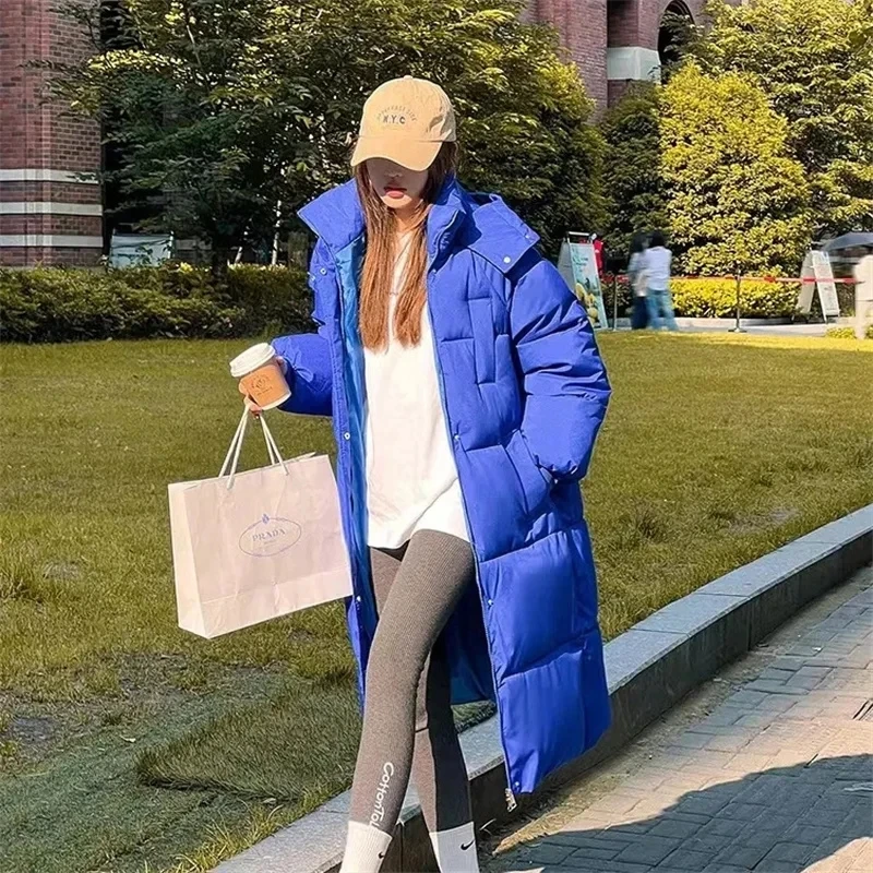 2024 New Korean Thicken Puffer Snow Parkas Fashion Windproof Down Cotton Hooded Women Jacket Winter Loose Long Coat Ladies Outwe