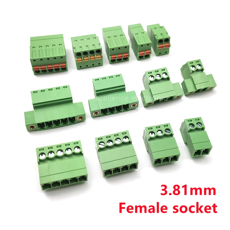 

5PCS 3.81mm Plug-in Terminal Block Female Seat 2/3/4/5/6/7/8/10/12P Welding Free Flange Spring Press Type Docking Connector