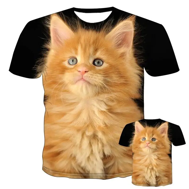 New Summer Fashion Cool T-shirt Men/girls Kids 3d Cute Animal Cat Print Sporty Breathable Lightweight Fitness Sports Top