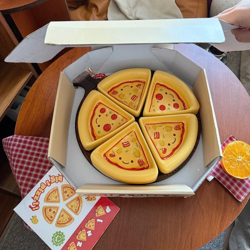 Cute pizza shape partition plate, snack snack plate, household living room dried fruit plate 4