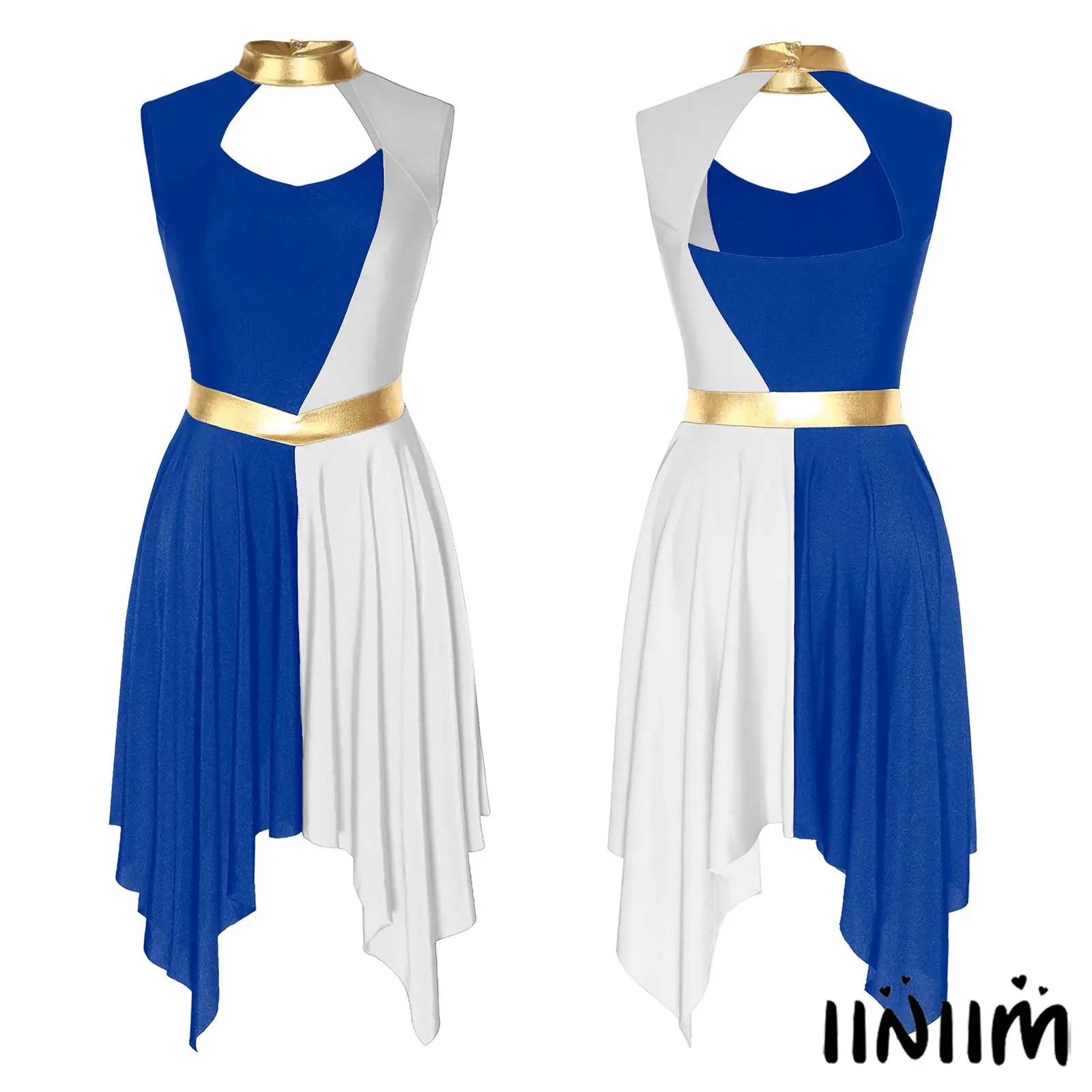 

‌Elegant Women's Color Block Dance Performances‌ Dress Gold Metallic Neckline Stretchy Waist for Prom Lyrical Dance Stage Church