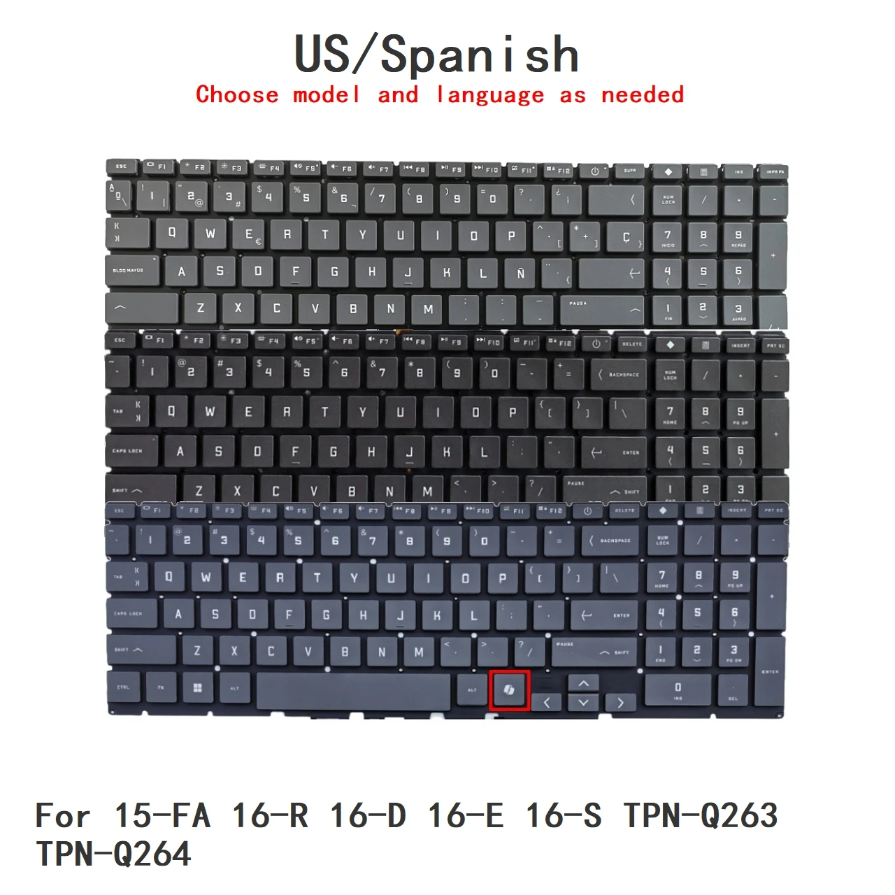 New US Spanish Language  Backlit Keyboard For HP 15-FA 16-R 16-D 16-E 16-S TPN-Q263 TPN-Q264 Notebook PC Replacement Keyboard