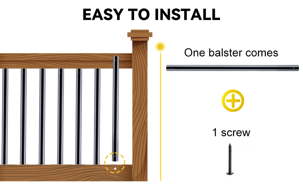 

Rengue Aluminum Deck Railing, 101 Pack Staircase Balusters with Screws, 26" Metal Deck Spindles, Stylish Black Deck Railing