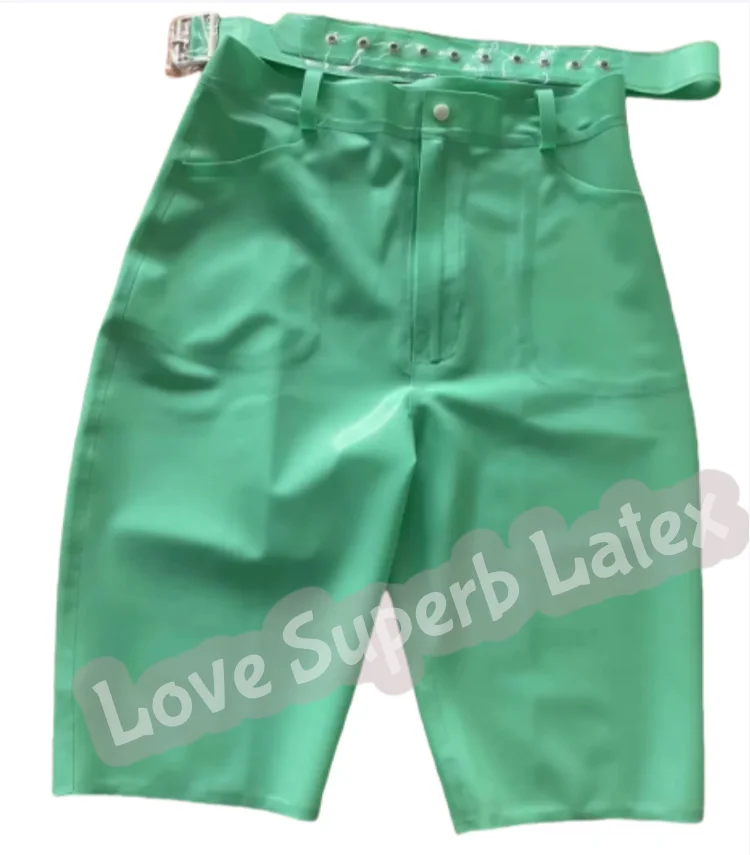 

Handmade Latex Long Shorts with Belt High Waist Cycle Shorts