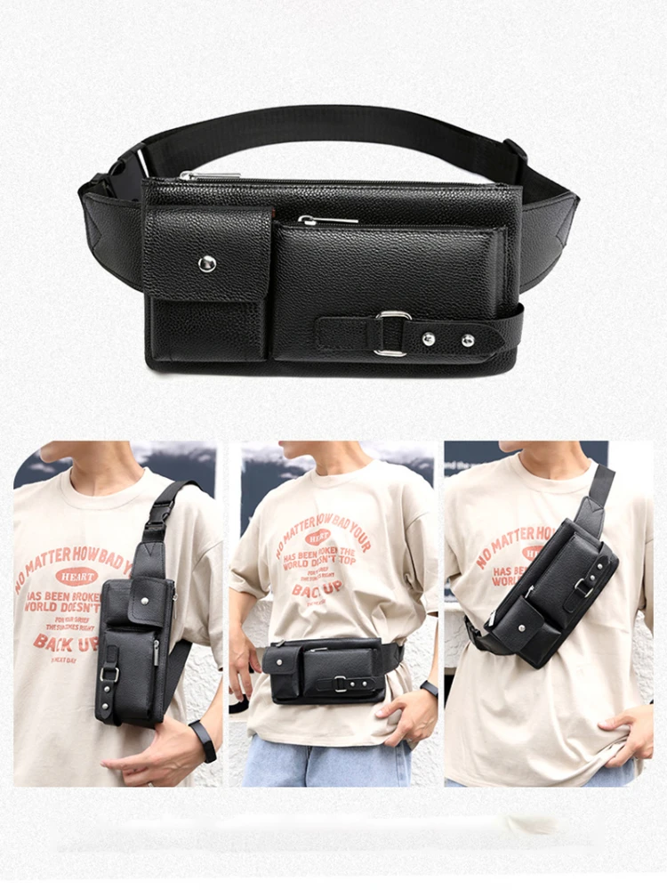 Nieuwe Mannen Taille Packs Fanny Bum Zakken Telefoon Multifunctionele Man Pu Lederen Reizen Heuptas Borst Tas Mode Crossbody Schouder tas