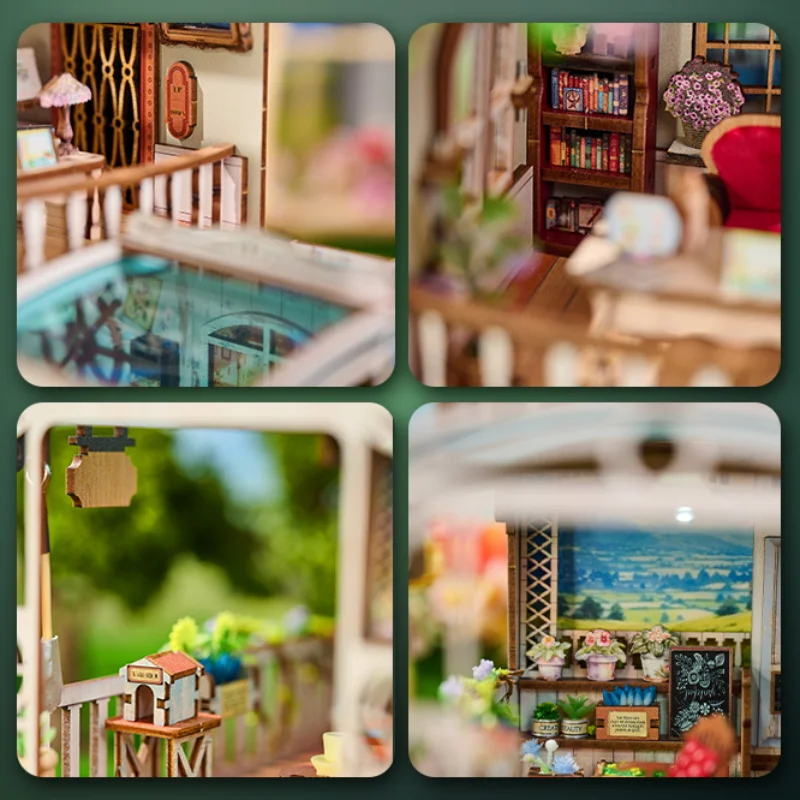 Diy de madeira momentos felizes livro nook prateleira inserção kits modelo em miniatura estante com luz estante para amigos presentes aniversário