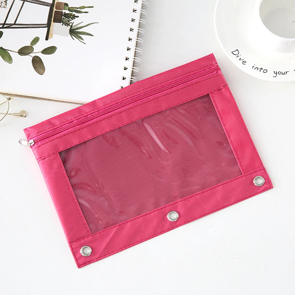 

5 Pcs Pencil Case Yellow 3 Ring Pouch Stationery Bag File Holder Large Capacity Zipper