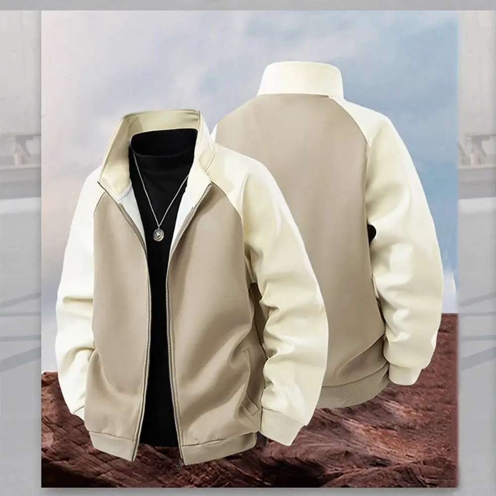 

Мужская осенняя куртка, модная повседневная спортивная одежда, новинка 2023 года, корейский стиль, модная универсальная верхняя одежда на молнии с воротником-стойкой, пальто для мужчин