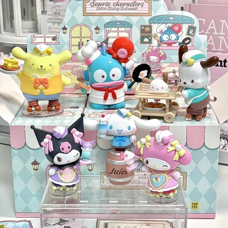 

PopulaGenuine Character Roller Skating Restaurant Series Blind Box Kuromi Melody Action Figure Pachacco Doll Hangyodon Cute Toy