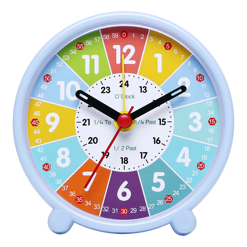 Learning Clock for Children with Silent Movement and Color Coded Time Sections Including 24 Hour Ring for Classroom and Home Use