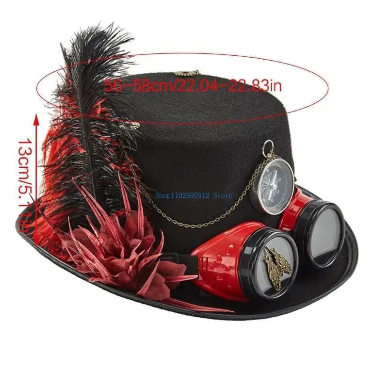 N7YE Steampunk Time Hat Steampunk Hat Steampunk أعلى قبعة للرجال مع نظارات واقية #6