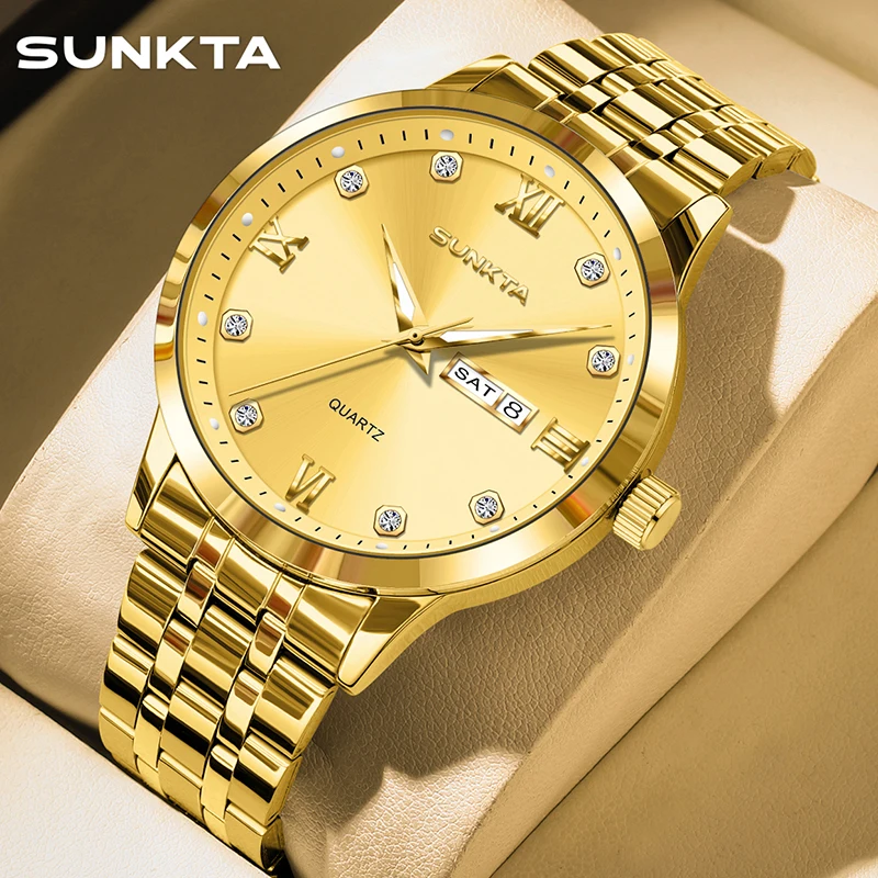 

SUNKTA New Gold Quartz Watches for Women Top Brand Luxury Women's Bracelet Watch Creative Diamond Dial Waterproof Ladies Watch