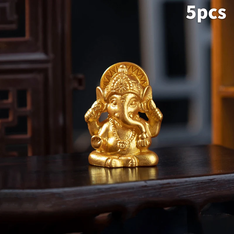 Golden Lord Ganesha Buddha Statue Elephant God Sculptures Ganesh Figurines Man-made Resin Home Garden Buddha Decoration Statues