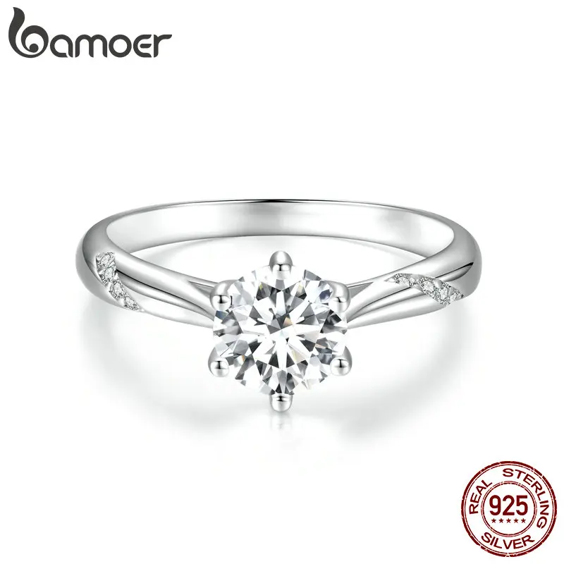 

Женское Обручальное Кольцо BAMOER D Color VVS1 EX Moissanite, серебряное кольцо с 925 пробы, 1 карат