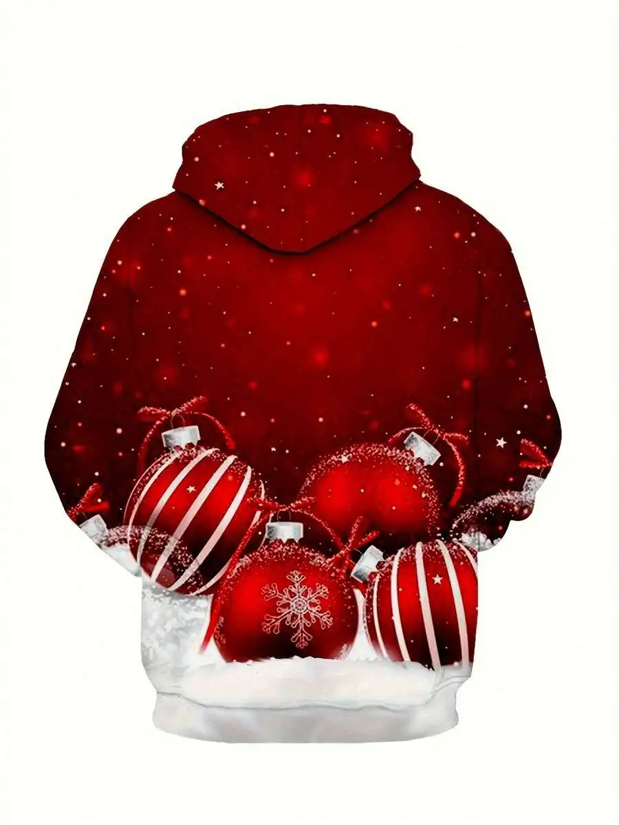 

Mens Plus Size 3D Santa Print Hooded Sweatshirt Red White Christmas Pullover Thick Polyester Winter Casual Hoodie