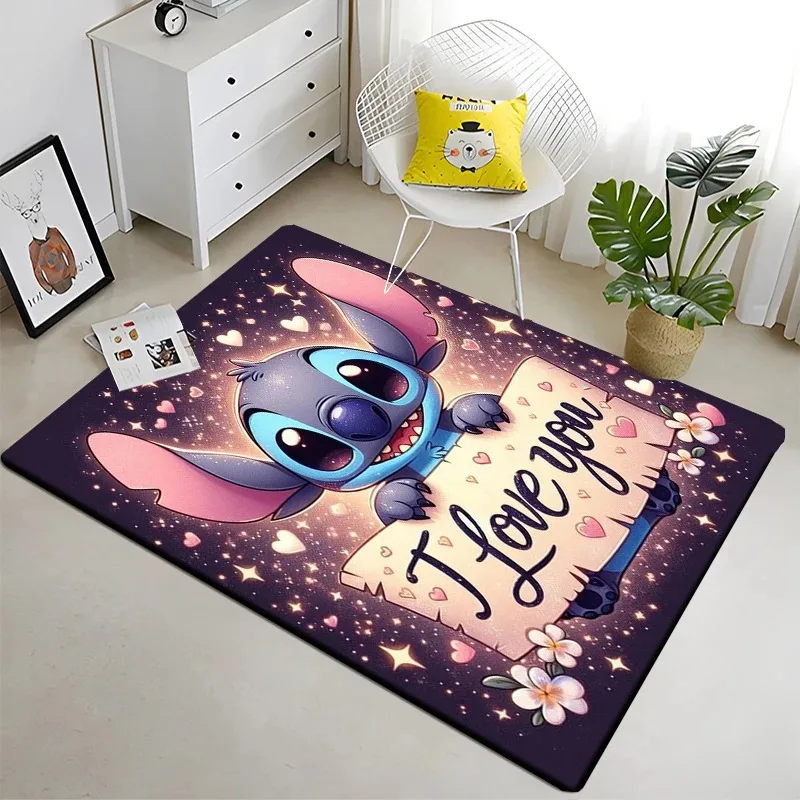 MINISO Disney Cartoon Lilo Stitch Kids Bedroom Bedside Carpet Non Slip Soft Floor Mat Sofa Coffee Table Area Rugs for Home Decor