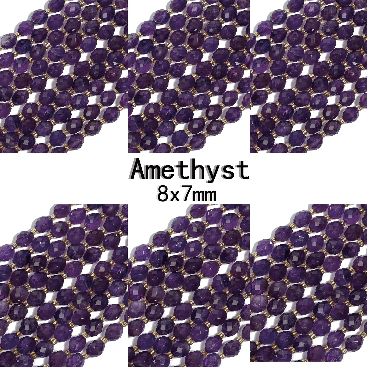 AAA 8x7mm Natural Stone Faceted Amethyst Beads Loose Spacer Beads for Jewelry Making DIY Bracelet Necklace Accessories