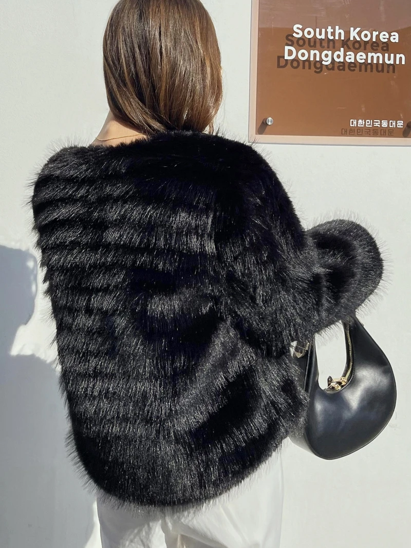 autumn/winter fashion new striped fox fur mink fur cardigan short imitation fur jacket for women 2024