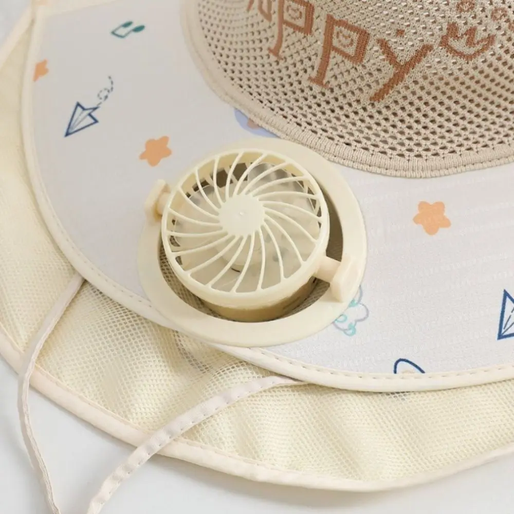 Mesh Design Children's Solar Fan Hat Quick Drying Breathable Children's Sunscreen Hat Adjustable Cartoon Outdoor Sun Hat Beach