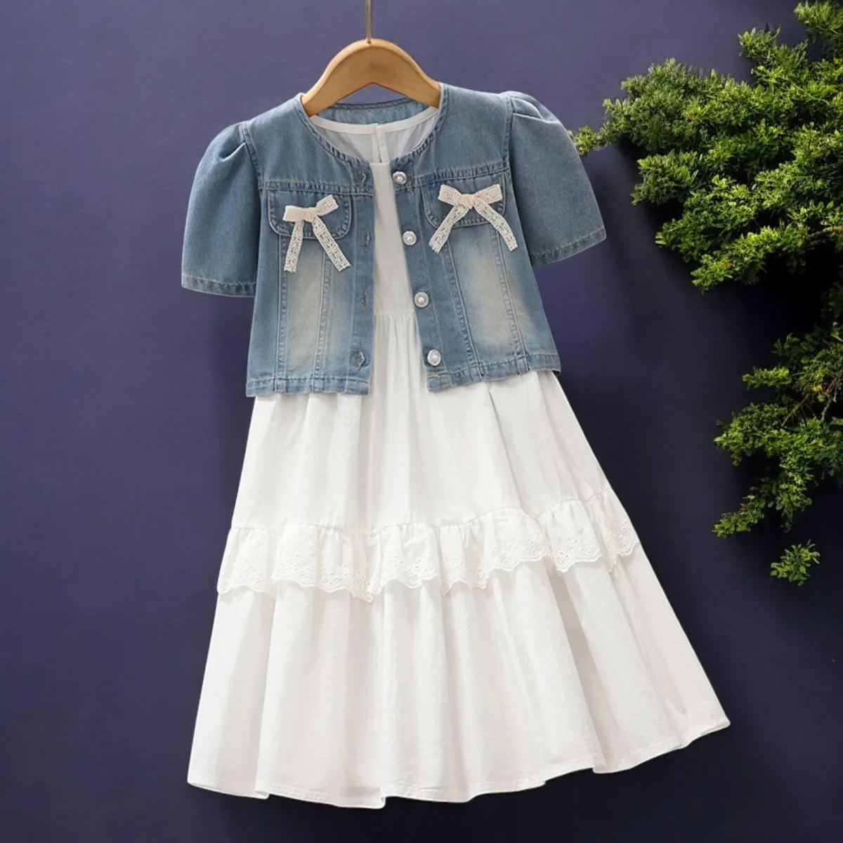 

Baby Kids Lace Dresses for Girls Outfits Dress Suit Teens Denim Dress Suit Summer Children Princess Costumes 5 7 8 9 11 13 Years