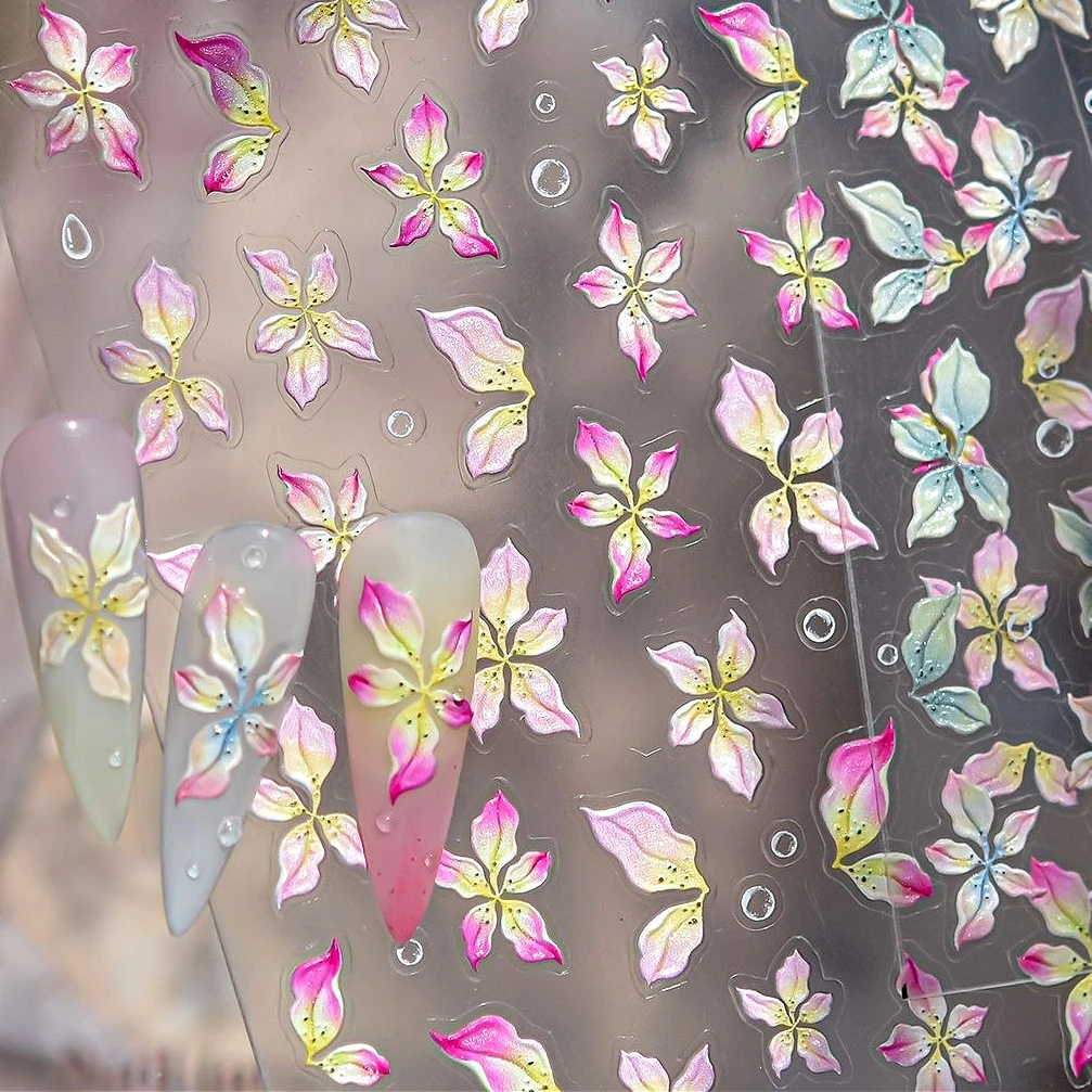 

Exquisite Lily Frangipani Blooming Flowers Petal Blossom Moth Orchid Dreamy Jelly Nail Art Stickers Decals Charms Manicure Tools