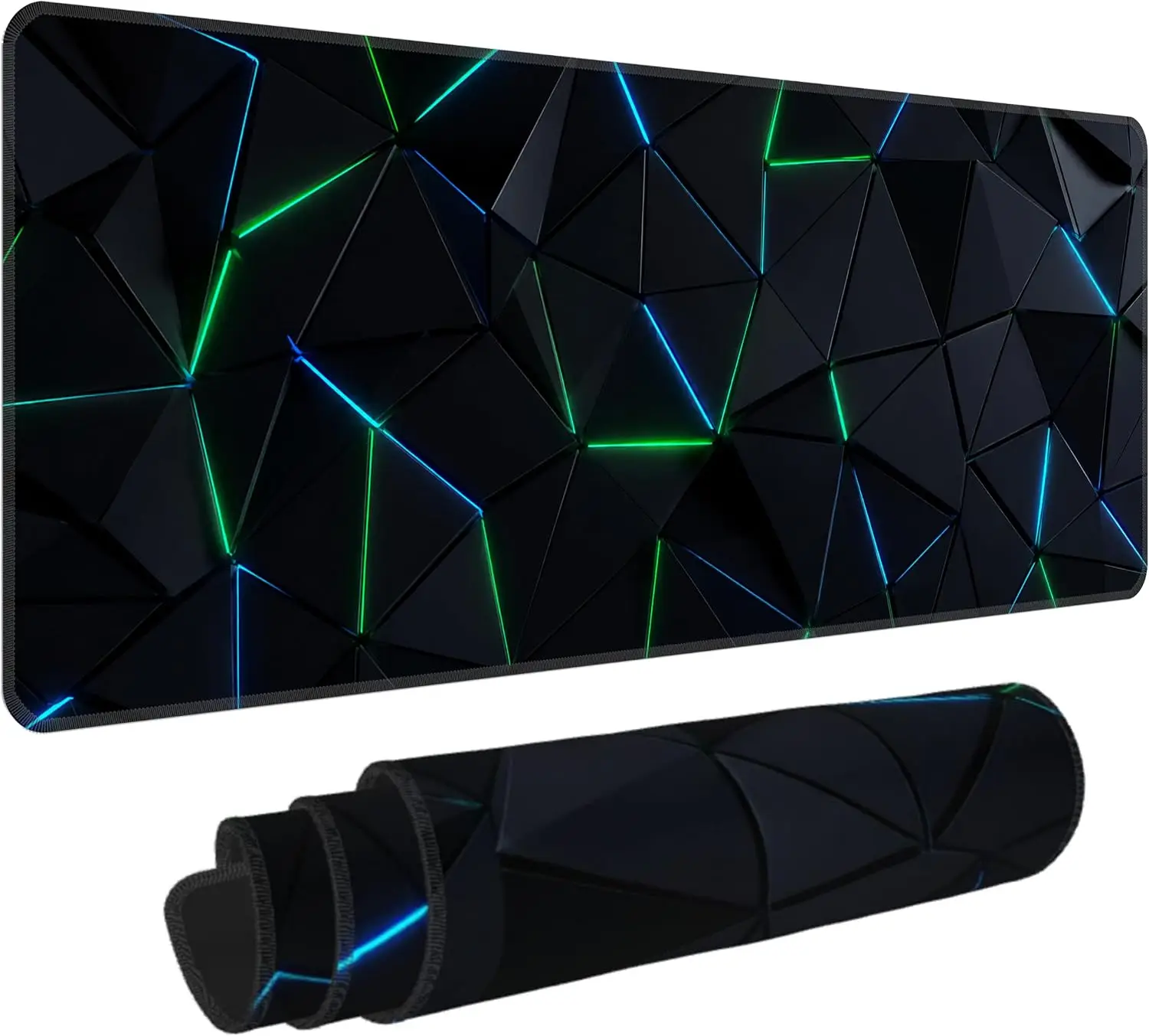 Neon Triangle Gaming Mouse Pad, Cool Tech‑Style Geometric Neon Light Design, Stitched Non‑Slip Desk Mat for PC Keyboard