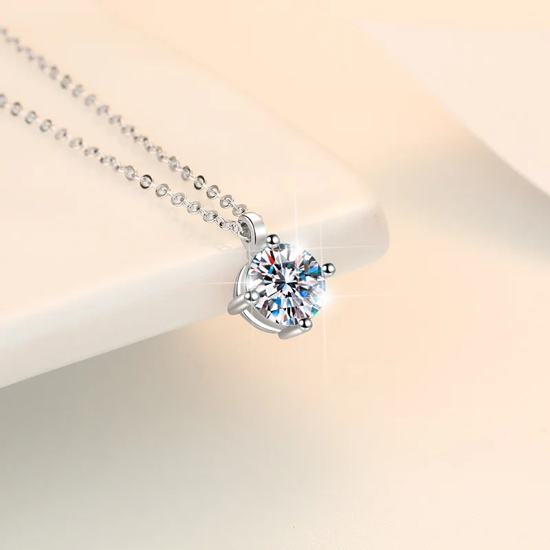 JECIRCON موضة S925 الاسترليني قلادة فضية للنساء متعدد الألوان 1 قيراط مويسانيتي 4 مخلب قلادة كلاسيكية بسيطة متعددة الاستخدامات #3
