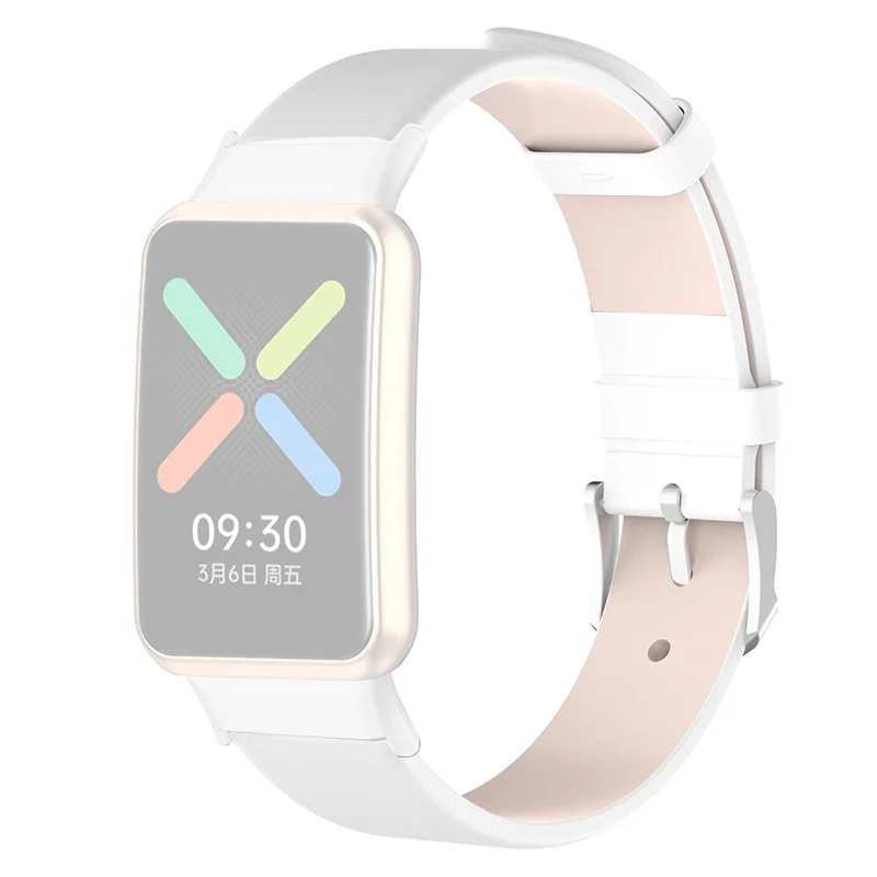 

For Oppo Watch Free Watch Band with Buckle Leather Wristband Replacement Watch Strap - White