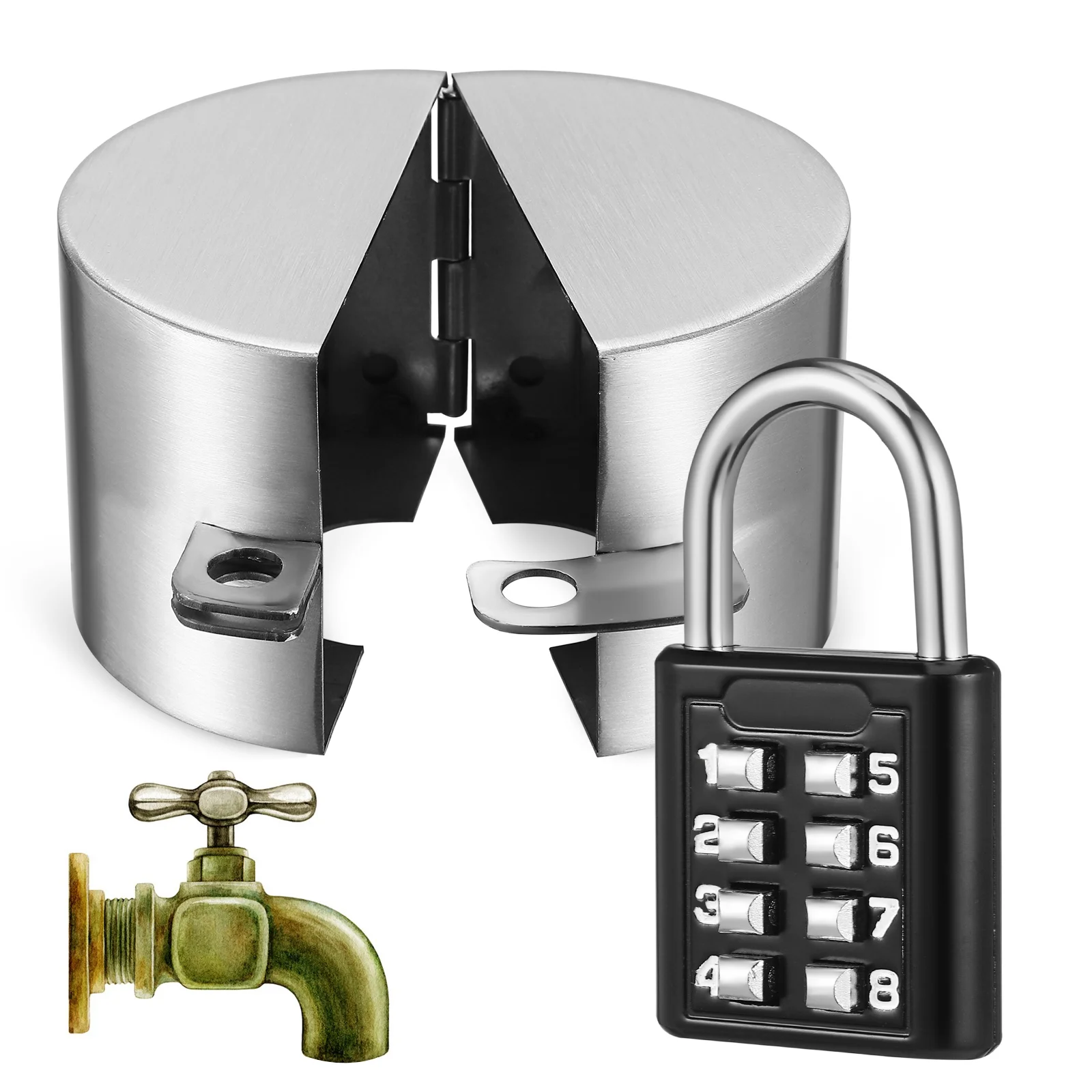 

Faucet Lock Cover Garden Bib Locks Metal Outdoor Water Spigot Stainless Steel Locking System